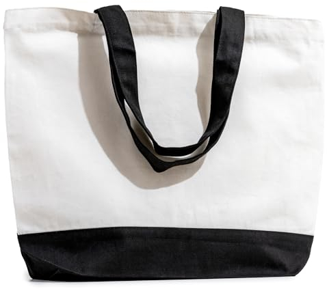 Carrywell Nicht in China hergestellt; wiederverwendbare Einkaufstasche, Einkaufstasche, mittelschwere Bio-Baumwolle, Weiß mit schwarzem Rand, Medium