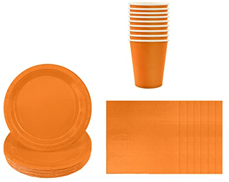 Solid Color Orange Tableware Set Decor,20 Paper Napkins 16 Paper Cups 16 Paper Plates in Orange,Disposable Paper Tableware Birthday Decorations for Him,Her,Men,Women,Adults Party,Kids Party