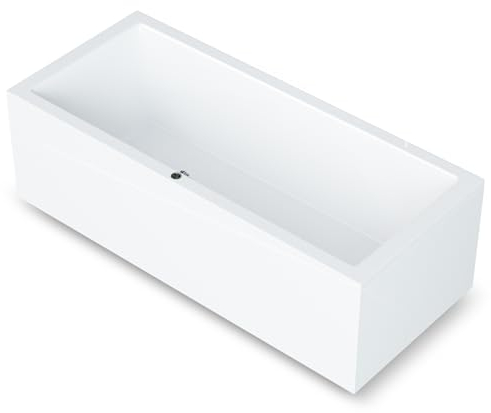Aquade Acryl Badewanne 190x90 Modell: Ulm - Weiß Badewanne Komplettset 190x90 - Badewannen Mit Wannenträger + Schürze + Ab-Überlaufgarnitur mit Zulauf + Led