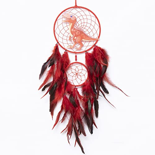 EXQUILEG Makramee Wandbehang Kinder Traumfänger Handgemachte Dreamcatcher mit Federn, Boho Traumfänger Kinder Zimmer Schlafzimmer Romantische Dekoration (Rot)