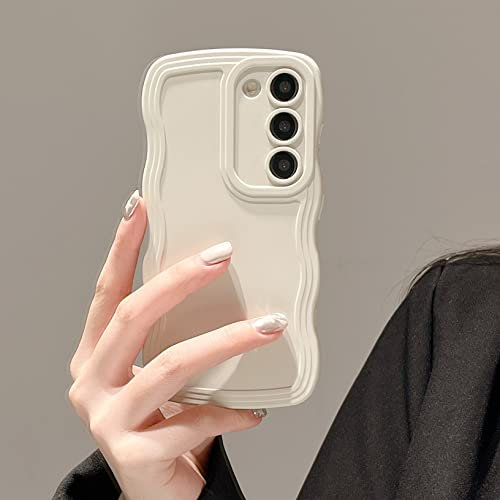 UEEBAI Hülle für Samsung Galaxy A14 5G, Niedliche Lockige Wellen Rahmenform Silikon Handyhülle Ultra Dünne Stoßfeste Schutzhülle Slim Fit Weiche TPU Bumper Cover für Frauen Mädchen, Beige