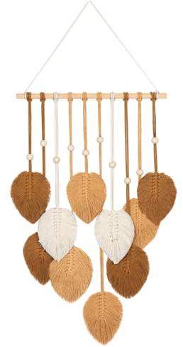 Betylifoy Makramee Wandbehang Boho Deko, Makramee Wandteppich mit Holzperlen und Khaki Blätter Tapisserie Wandbehang für Schlafzimmer Kinderzimmer Wanddeko (Khakifarben)