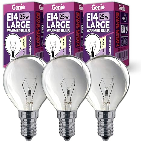 25W E14 Scentsy Light Bulb (Pack of 3) Large Fancy Globe Incandescent Glass 230V for UK Scentsy Standard Wax Warmers | 2700K Warm White | Dimmable | Pygmy/Small Edison Screw (SES) Base (25, Watts)
