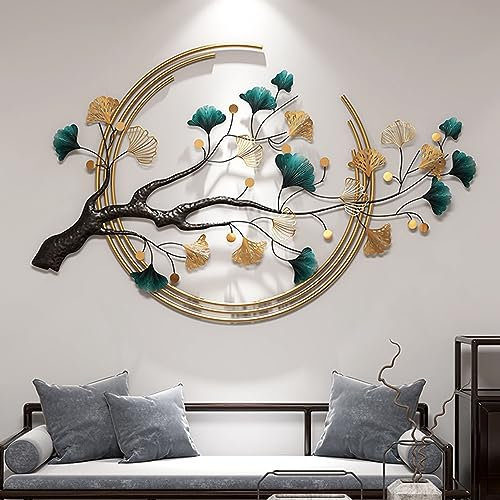 Adornos de Pared de Hojas de Ginkgo de Metal, Esculturas 3D, Colgante Decoración para Dormitorio, Sala de Estar, Hotel, Oficina, 110x68cm