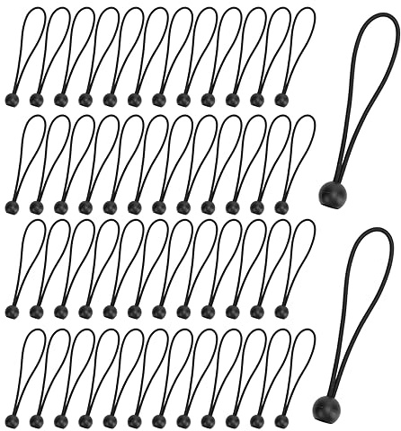 ZEONHAK 50PCS 15cm Bungee Cord with Balls, 6 Inch Black Tarpaulin Bungee Balls, Bungee Strap Ties Ball for Camping Tarp, Household Items, Flag Poles