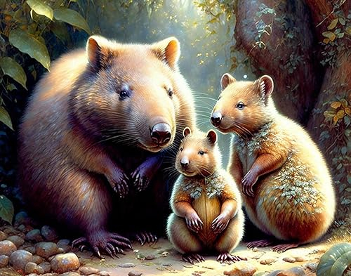 AgaaTi Kunstdruck Leinwand Jahrgang Wandkunst Wombat-Familie für Wanddekoration 60x90cm