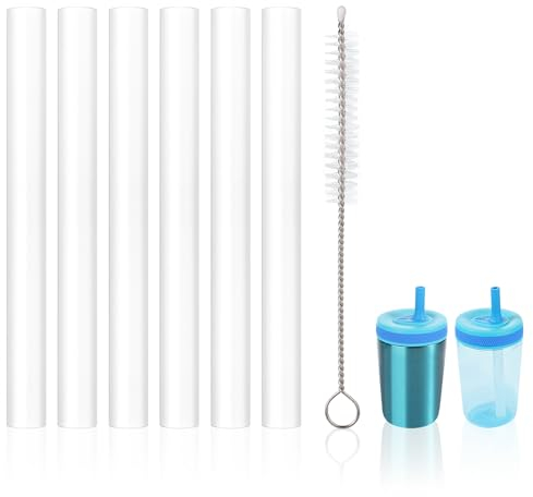 6pcs Replacement Straws for Zak Designs Kelso 15 oz, with 1 Cleaning Brush Plastic BPA-Free Kids Reusable Water Bottle Cup Replacement Straws Accessory for Zak