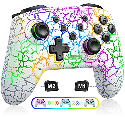HELLCOOL Switch Controller, Pro Controller Switch mit Präzise Bewegungssteuerung/Dual Vibration/Turbo/Macro/Aufweckenfunktion, Cooles LED Licht Switch Controller für Switch/Lite/OLED