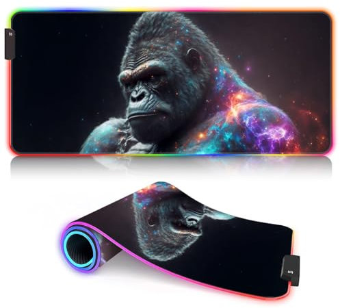 Tapis de Souris XL Gaming RGB LED Anime Grand Tapis de Souris 14 Modes d'éclairage Tapis de Souris étendu Base en Caoutchouc antidérapant et Tapis de Bureau pour Jeu Gorilla 30 x 80 cm