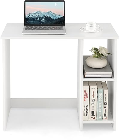 GIANTEX Scrivania da Ufficio, Scrivania con Libreria da Ufficio, Scrivania da ufficio in legno, Scrittoio con 2 Ripiani, Tavolo in Stile Moderno, per Ufficio, Soggiorno, Camera da Letto, Studio