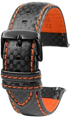 SinSed 18Mm 20Mm 21Mm 22Mm 23Mm 24Mm Hommes Femmes Couture Bracelet De Montre En Fiber De Carbone Bracelet En Cuir, Broche noire orange, 22mm