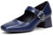 GENSHUO Escarpins Mary Jane à Talons Bas et Épais pour Femmes, Bout Carré Fermé, Bride à la Cheville, Parfait pour Le Bureau et l'Église, Bleu Marine, 41 EU