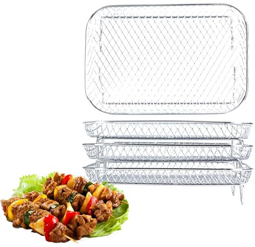 Melearch Estante para freidora de Aire, Estante deshidratador apilable de Acero Inoxidable, Accesorios rectangulares para freidora de Aire para Asar cocinar, Paquete de 3, Apto para Horno y
