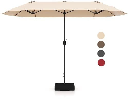 KOMFOTTEU Sombrilla de Jardín Doble 396 x 201 cm con Protección UV | Parasol Rectangular con Manivela y Base, para Piscina, Terraza, Patio