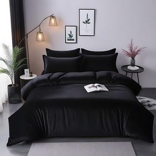 Cozyor Kuschel-Bettwäsche extra dick und weich Plüsch, robuster Reißverschluss Deckenbezug 135x200 cm, Kissenbezug 40x80 cm, 2 teilig, schwarz Eclipse