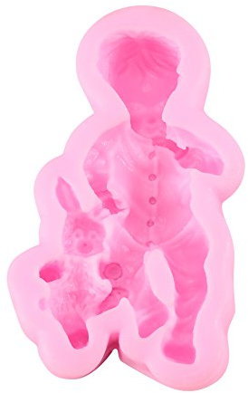 Stampi Per Torta in Silicone Per Bambola Ragazzo E Ragazza, Neonato 3D Che Tiene Conigli Stampo Per Decorazione Torta Fondente Per Bambina con Orso, Sapone Fatto a Mano, Candela(Ragazzo)