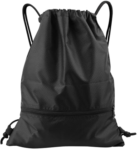 Bubuny Turnbeutel Sportbeutel Drawstring Gym Bag Rucksack mit Reißverschluß Verstellbar Gymsack für Damen Herren mit Innentasche für Sport und Reisen, Schwarz