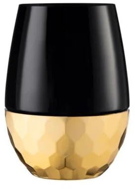DECORLINE Verres à vin sans pied | 450 ml Lot de 18 | Verres à vin en plastique réutilisables incassables, sans BPA | Idéal pour le vin rouge et le vin blanc, les cocktails, l'eau - Noir/Or