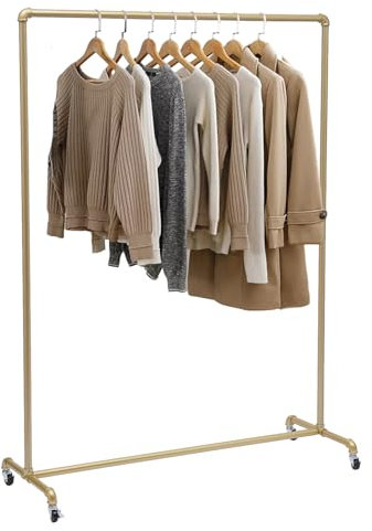 TouTToNG Garderobenständer Kleiderständer, Vintage Gold Wäscheständer Schwerlast Kleiderstange mit Rollen 120 * 160cm