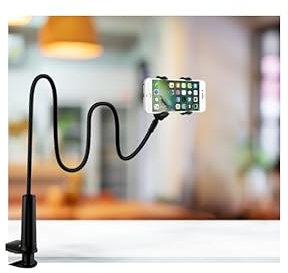 Support Telephone Lit, Support Téléphone avec Col de Cygne Flexible Long Bras Rotation 360° Réglable pour iPhone 13/ 13Pro, 14/14 Pro, 15/15 Pro, 11 Pro XS Max X 8 7 Samsung Huawei Honor (4-6,5)