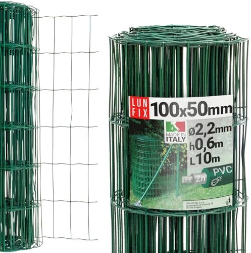Maschendrahtzaun - verzinkter Stahl Grün PVC-beschichtet, 100 x 50 mm, Ø 2.2 mm, 60 cm x 10 m, Gartenzaun Hundezaun Wildzaun Hühnerzaun Drahtgitter Zaun Schweißgitter, Lun Fix