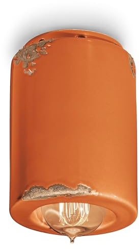 Licht-Erlebnisse Deckenspot Keramik klein Ø 8,5 cm H: 12 cm Aufputz Orange Shabby Antik Retro Design Deckenlampe Flur Küche Deckenleuchte Wohnzimmer