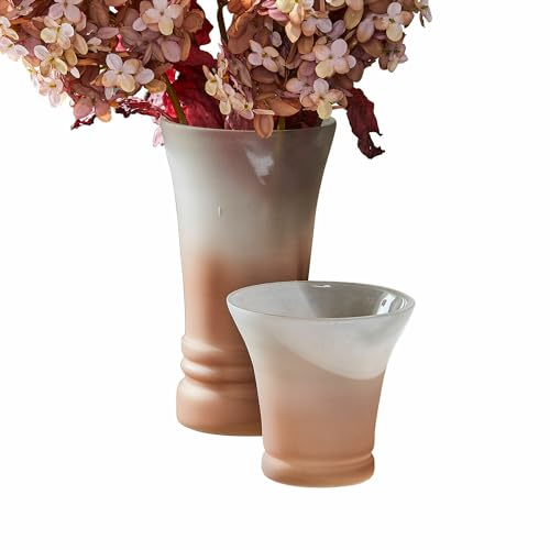 Loberon Vase 2er Set Crinesto, Zwei Formen, Mundgeblasen, mit Trendigem Frost-Finish, Effektvoller Ombré-Farbverlauf, Blumenvase, Dekoration, Glas, orange/weiß