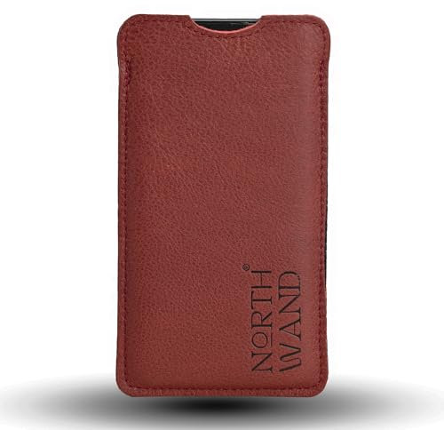 NorthWand Breite Echtleder Hülle für iPhone 15 Pro / 15, 14 Pro / 14, 13 Pro / 13, 12 Pro / 12 MIT Apple Case. Tasche, Handyhülle - Pflanzlich gegerbtes Leder, Signet-Prägung, Made in Germany, Rot