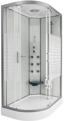 HOME DELUXE - Douche complète WHITE PEARL - dimensions 120 x 80 cm gauche - avec douche à effet pluie, radio et accessoires I Temple de douche Douche préfabriquée, douche, temple de douche