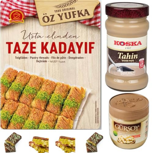Dubai Schokolade - KIT zum Selbermachen - Dubai Schokoladen mit 400 Gramm Haselnusscreme, 300 Gramm Tahini, Dubai Cikolata Kadaif, Baklava, Kadayif Teigfäden 500 Gramm