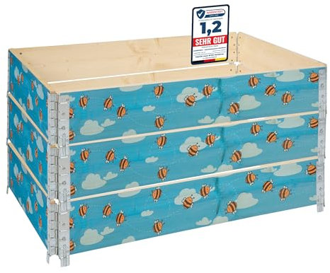 Garronda Orto Rialzato da Esterno con Stampa – Cassoni Orto Decorativi, Aiuola Rialzata in Legno 120x80x20 cm per Piante, Fiori, Erbe, Frutta e Verdura GD-0075 (Ape con sfondo, 3 pz)
