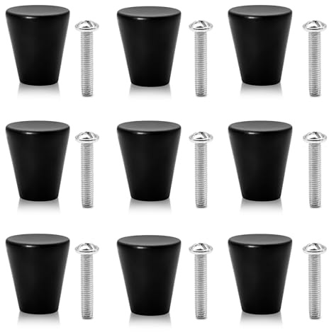 Dreamark 9 Stück Schubladengriffe Schwarz, Möbelknöpfe Rund Modern, Schrankknöpfe und Schubladenknöpfe, Türknöpfe für Schränke, Schubladen und Schranktüren, Möbelgriffe Metall mit Schrauben