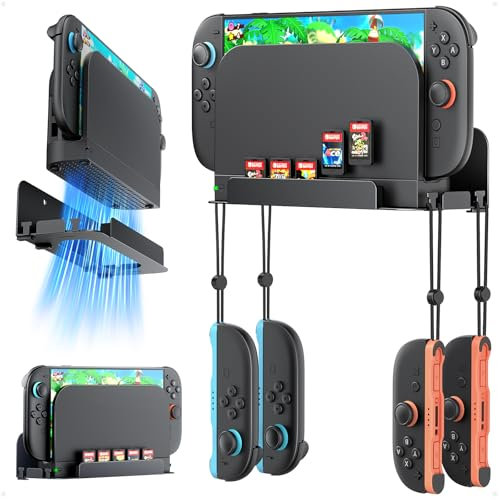 Auarte Wall Mount for Nintendo Switch 2, Metal Wall Bracket Compatible with 4 Joypad Hooks and 5 Game Card Holders, Hollow Design Fast Heat Dissipation, Safely Store Near or Behind TV