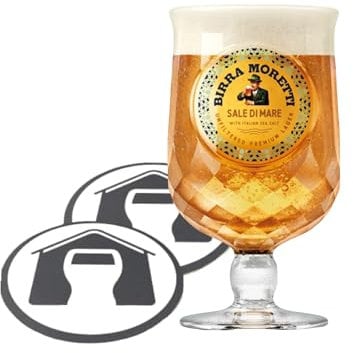 GarageBar | Birra Moretti Sale Di Mare Pint Beer Glass | Pint/20oz Stemmed Chalice | Official Merchandise | Comes with 2X Beer Drip Mats (1 Glass - Pint/20oz)