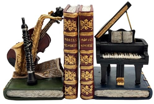 Vintage Musik Dekorative Buchstützen, Violine Klavier Buchstützen, Einzigartige Heavy Duty Buchstützen für Bücherregale, Home Office Dekoration, Geschenk für Musikliebhaber