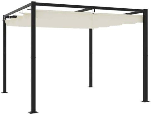 Verderoom Pergola mit Verstellbares Dach Pergola Aluminium 3x3 m Pergola 3x3 wasserdicht stabil Winterfest Gestell aus Aluminium Geeignet für Gärten und Terrassenüberdachung-Creme-3 x 3 m