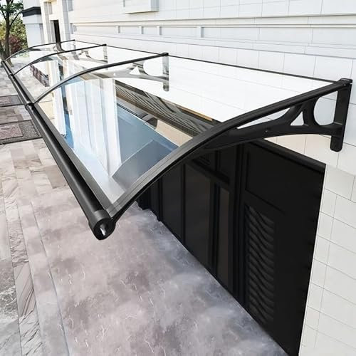 Haustürmarkise mit seitlichen Dachrinnen mit Großem Waschbecken aus Aluminiumlegierung wetterfest für Im Freien Terrasse Balkon Traufe Garten Schaufenster usw.(60cm*360cm)