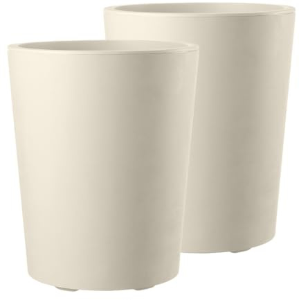 Kreher 2 x XL Pflanzkübel 'Millennium' in verschiedenen Formaten/Farben. Tolle Naturstein Optik in Anthrazit, Grau, Creme Weiß oder Braun! Aus robustem Kunststoff. (Creme Weiß, 2 x 48 Liter Rund)