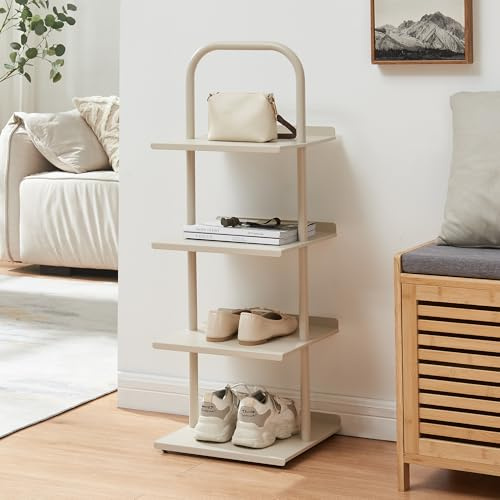 [en.casa] Schuhregal schmal Poytya mit 4 Ebenen Metall 96 x 34 x 32 cm Schuhständer für 4 Paare Schuhregal Standregal Flur Wohnzimmer Champagne