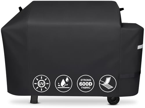 Denmay Grillabdeckung für Weber Searwood XL 600 Holzpelletgrill, Abdeckung für Weber Searwood XL, Wasserdicht und UV beständig BBQ Cover Grill Zubehör, Abdeckhaube mit Klettverschluss, Schwarz