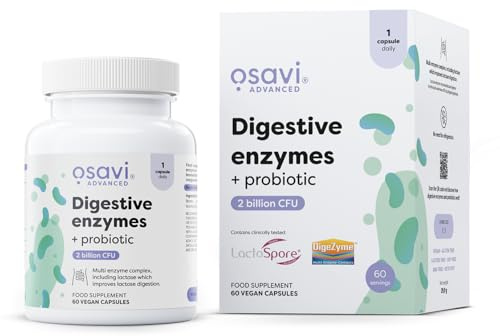 Osavi Digestive Enzymes + Probiotic – 60 Vegan Capsules | DigeZyme® + LactoSpore® | 7 Digestive Enzymes with Papain & Bromelain | Clinically Studied Ingredients | Clean Label