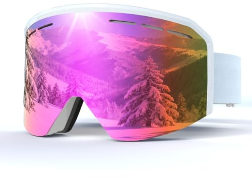VCOROS Skibrille für Unisex YH359 Snowboard Brille OTG für Ski | Skibrillen mit Anti-Rutsch Kopfband Anti-Nebel UV-Schutz Ski Goggles Vollständig Plattiertes REVO Einstellbare für Skifahren