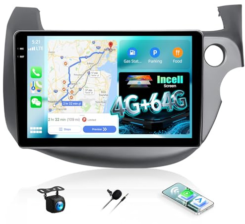 Android Car Stereo for Honda Fit Jazz 2008-2013 4G+64G Car Radio with Wireless Carplay Android Auto 10.1 Inch Touch Screen Mirror Link Backup Camera WiFi GPS FM RDS Bluetooth