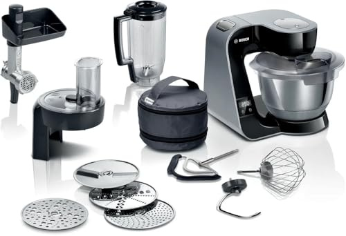 Bosch Serie 4 MUM5XC4E Küchenmaschine – 1000 W, 3,9 L Edelstahl Schüssel, eingebaute Welle, 3D PlanetaryMixing, schwarz