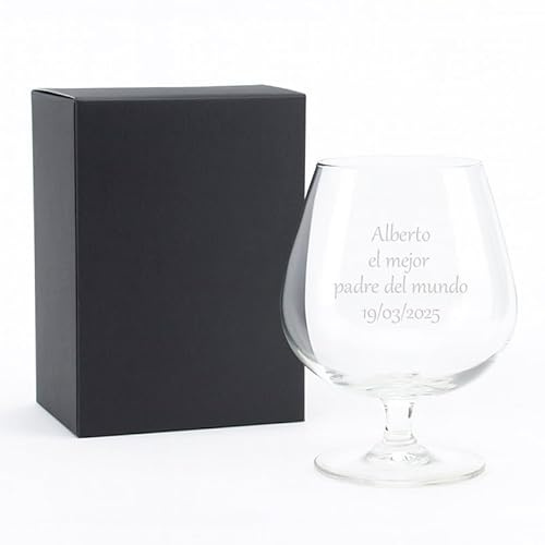 Copa de Coñac Grabada | Copa de Cristal con Caja de Regalo | Copa de coñac personalizada (Texto)
