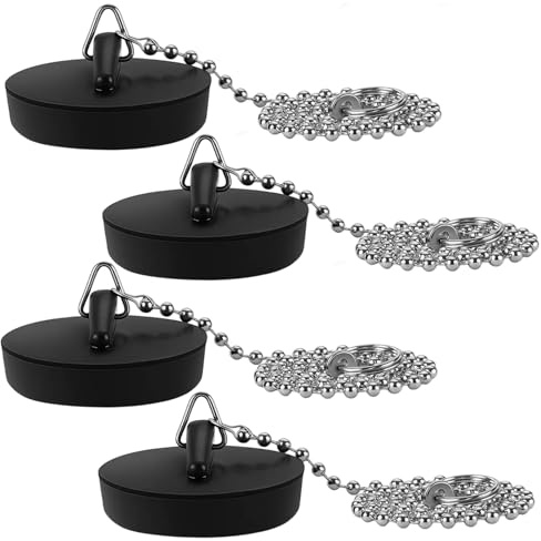 4 Pcs Drain Stopper Sink Plug, Universal Bath Plug with Stainless Steel Chain and S-Shaped Hook,Drain Stopper for Bathroom Bathtub Kitchen Sink Wash Basin Sink Plugs,(Size 42mm To 45mm)