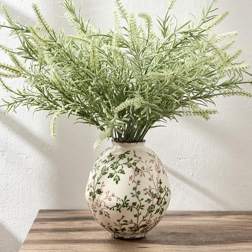 5,8 Zoll Grüne und Beige Antik-Vase, Chinoiserie Blumendesign, Rustikale Keramik-Vase für Wohndekor, Wohnzimmer, Bücherregal, Büro, Eingangsbereich, Grand Millennial Dekor, Chinoiserie Dekor, Toskana