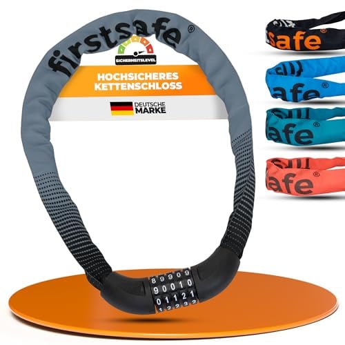 firstsafe® Fahrradschloss Kettenschloss 100 cm mit 5-stelligem Zahlencode – Hochsicheres Zahlenschloss für Fahrrad, Kinderfahrrad & E-Scooter | Schloss mit Code & hoher Sicherheit (Grau)