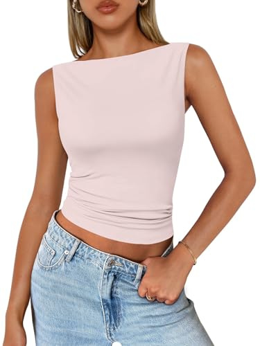 DUOEASE Canotta Donna Estiva Scollo A Barca Basic Canotta Donna Senza Maniche Slim Fit Tank Top Elegante Sexy Crop Top