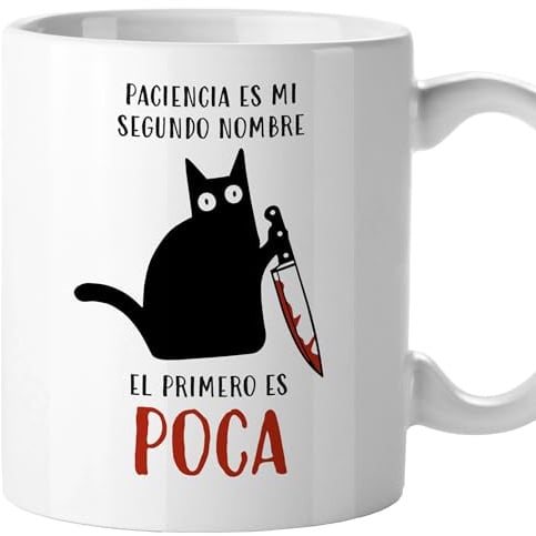 El Kraken Taza gato, tazas de gatos originales, con frases divertidas, graciosa, amigo invisible, Regalo, Cerámica 330 mL (Paciencia)